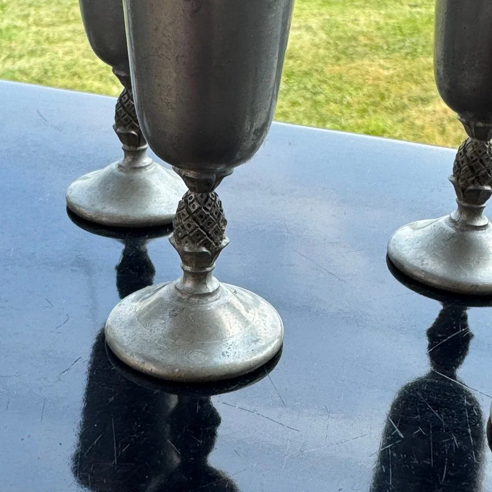 International Pewter Pineapple Stem Cordial Goblets MINITURE Vintage